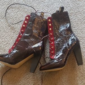 Hale Bob burgundy patent leather boots, 7.5